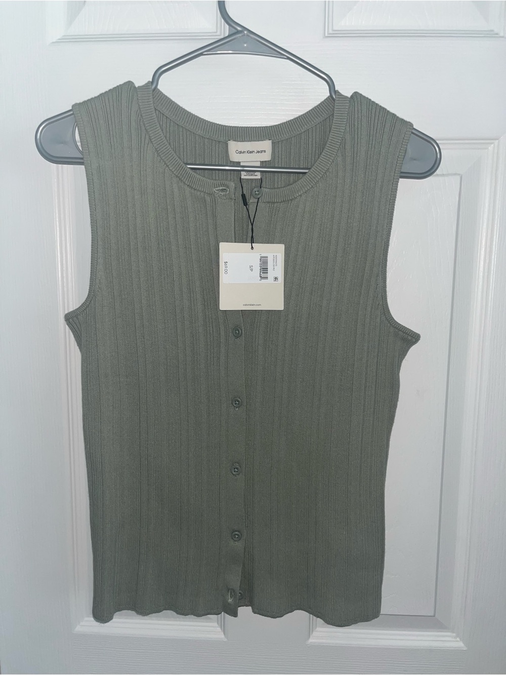 NWT Calvin Klein Jeans Sage Green Ribbed Button-Front Sleeveless Top